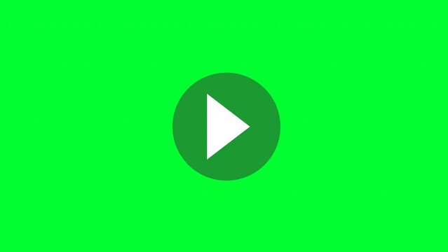 Play Pause stop media player button icon with hand pressing on Green Screen. Video audio player paus