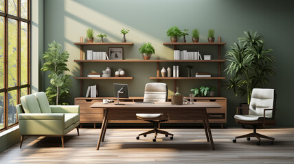 Fototapeta premium modern living room with a wooden wall, a lamp and books,