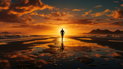 silhouette of young man on the beach