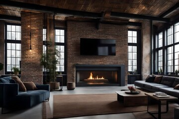 The industrial allure of a loft apartment's fireplace, with a minimalist design and raw, urban materials