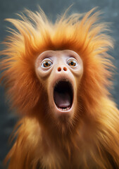 Obraz premium Nature's Candid Expressions: Adorable Monkey's Face Lights Up in Total Surprise and Awe. Generative AI.