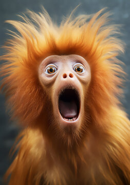 Nature's Candid Expressions: Adorable Monkey's Face Lights Up in Total Surprise and Awe. Generative AI.