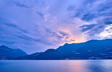 Scenic view of a sunset over Lake Como in Italy.