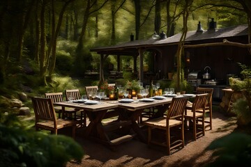 A cottage's private outdoor dining area, perfect for forest picnics and al fresco dining