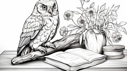 A coloring book for children and adults. Image of animals in black and white 