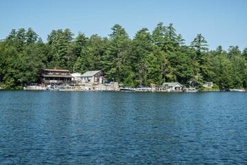 Picturesque lake house in front of the peaceful waters of Lake Winnipesaukee, New Hampshire