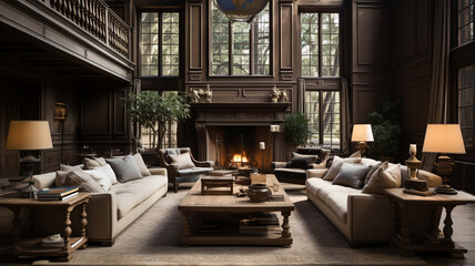 Fototapeta na wymiar modern living room with fireplace and sofa