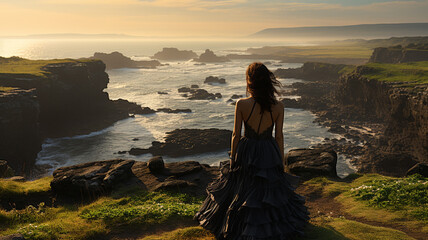 Fototapeta premium beautiful girl with a black dress in nature