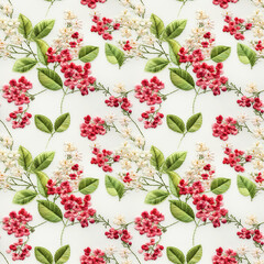 Floral botanical texture pattern with flowers and leaves. Seamless pattern can be used for wallpaper, pattern fills, web page background, surface textures.