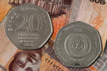Fotobehang Closeup of 20 rupees coin from Sri Lanka © Jurica Tomic/Wirestock Creators