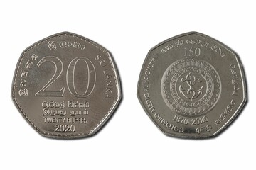 Closeup of 20 rupees coin from Sri Lanka