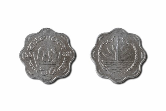 Closeup of Bangladeshi Taka poisha coin