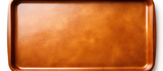 White background brown parchment paper baking sheet empty oven tray rectangular baking pan nonstick utensils top view