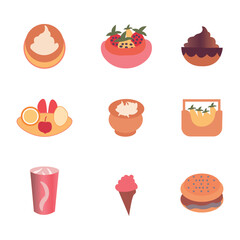 Set of different types of food on white background.