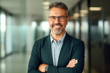 Fototapeta premium Happy and Confident Middle-Aged Businessman Flourishing as a Bank Manager
