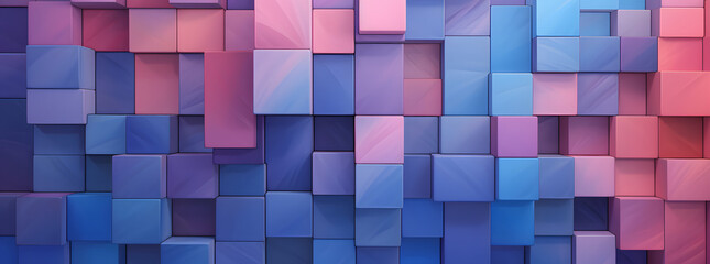 abstract blue and pink background, in the style of bright color blocks, pastel, lightbox, dimensional illusion, light violet and light bronze, three-dimensional puzzles, glazed surfaces - obrazy, fototapety, plakaty