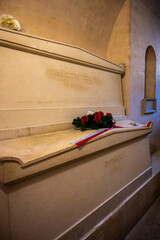 The Tomb of Marie Curie-Sklodowska and Pierre Currie in the crypt of Pantheon in Paris, France