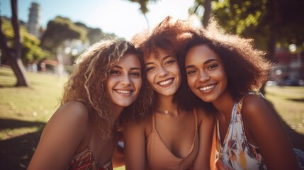 Group of Happy Friends Taking a Summer Selfie at the Beach. - 650426252