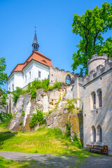 Fototapeta na wymiar Old medieval castle Valdstejn with The Chapel of the Saint John of Nepomuk in the heart of Bohemian Paradise, Czech Republic