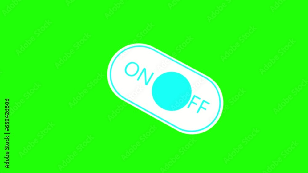 Poster colored on off button on chromakey. activation. rendering animation.