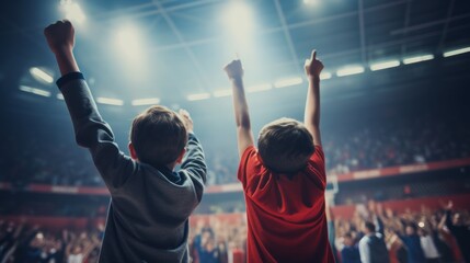 Fototapeta na wymiar boys cheering in a stadium