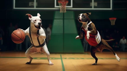 Zelfklevend Fotobehang pit bull dogs basketball player in action © takkan