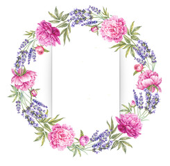 Watercolor floral frame. hand drawn elegant flower