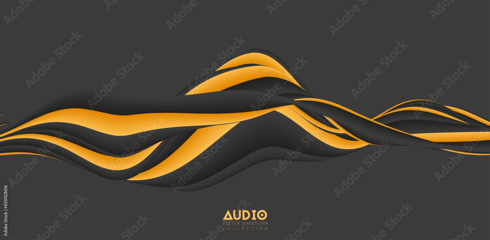 Poster sound wave visualiztion. 3d solid waveform. voice sample pattern.