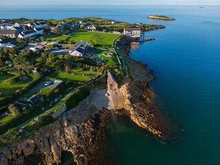 Aerial view of Moelfre Village on the island of Anglesey in north Wales in the United Kingdom.