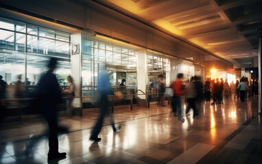 Fototapeta premium Long exposure photo of a bustling customs area. Generative AI