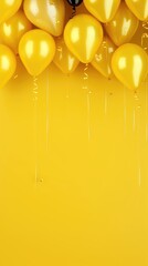 vertical image of balloons and confetti on yellow background. blank. put your own text. banner - obrazy, fototapety, plakaty