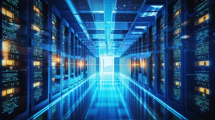 Rows of server racks in a data center, background. Generative AI © VideoMeile
