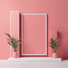 empty modern style frame on pink background with copy space. 3d render illustration empty modern style frame on pink background with copy space. 3d render illustration modern interior design. 3d illus