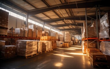 Warehouse lit by the sun. Generative AI