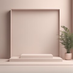 minimal 3d podium display with empty wall and pink flowers. 3d rendering 3d rendering of minimal podium with leaf background, 3d renderminimal 3d podium display with empty wall and pink flowers. 3d re