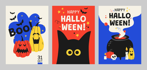 Halloween set of cards. Vector template for the holiday.