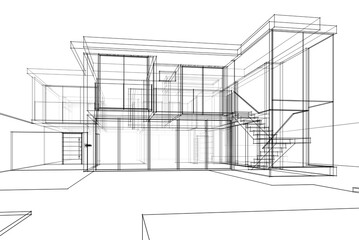 House building sketch 3d rendering 
