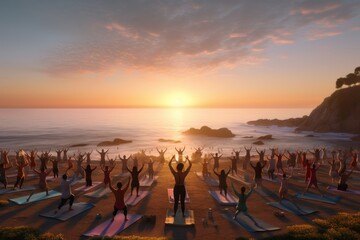 Harmonious Sunrise: Hyper-Realistic Beach Yoga
