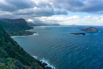 Waimanalo Bay and southeastern coastline of Oahu, Hawaii, from Makapu'u Point lighthouse trail