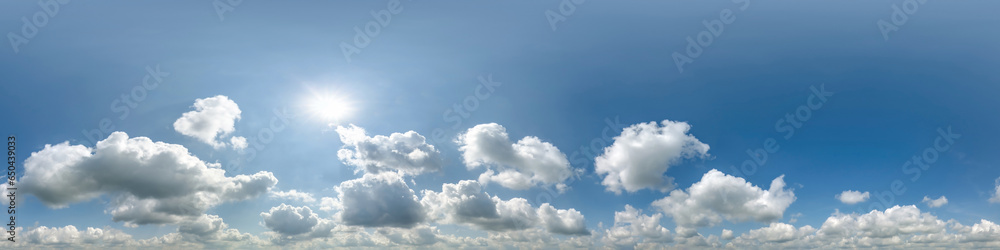 Sticker seamless cloudy blue skydome 360 hdri panorama view with awesome clouds with zenith for use in 3d gr