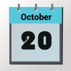 vector page of October month calendar and highlighted date October 20