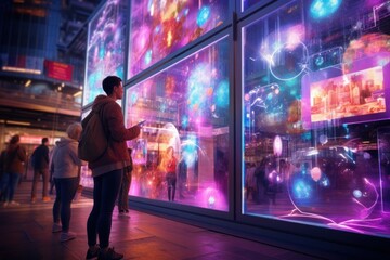 Modern Cityscape: Hyper-Realistic Holographic Displays
 - obrazy, fototapety, plakaty