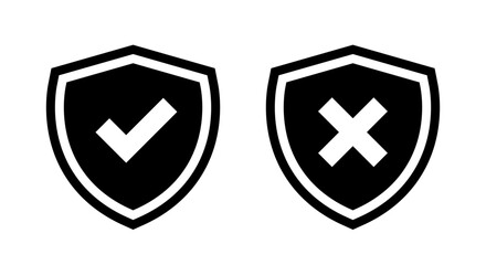 Shield protection with a checkmark and x cross icon vector. Secure and danger sign symbol