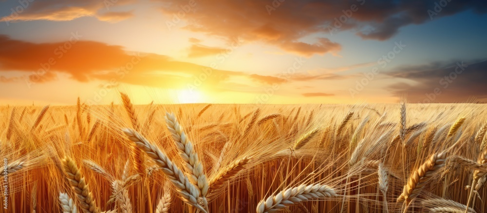 Sticker Sunset nature scene with wheat field