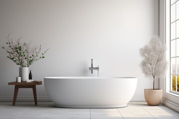 White bathroom interior with tub and sink