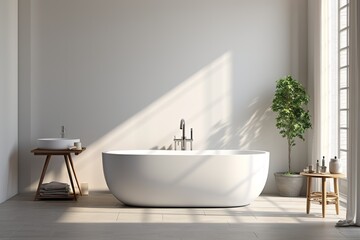 Fototapeta na wymiar White bathroom interior with tub and sink