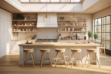 Fototapeta na wymiar Bright, spacious and modern farmhouse style kitchen