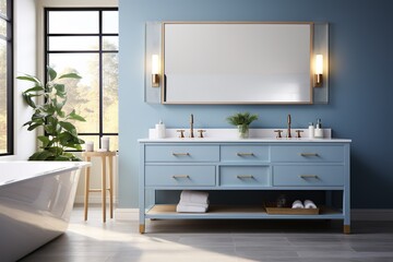 Fototapeta na wymiar Modern bathroom interior with blue double vanity