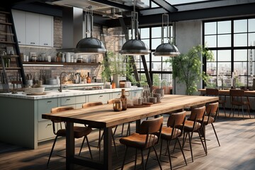 Fototapeta na wymiar Modern nordic kitchen in loft apartment