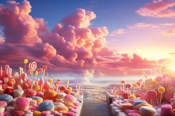 Foto op Canvas Confectionery Sky: Twilight Candy Clouds in 8K  © Lucija